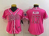 Women's Buffalo Bills #17 Josh Allen Pink With Patch Cool Base Stitched Baseball Jersey,baseball caps,new era cap wholesale,wholesale hats